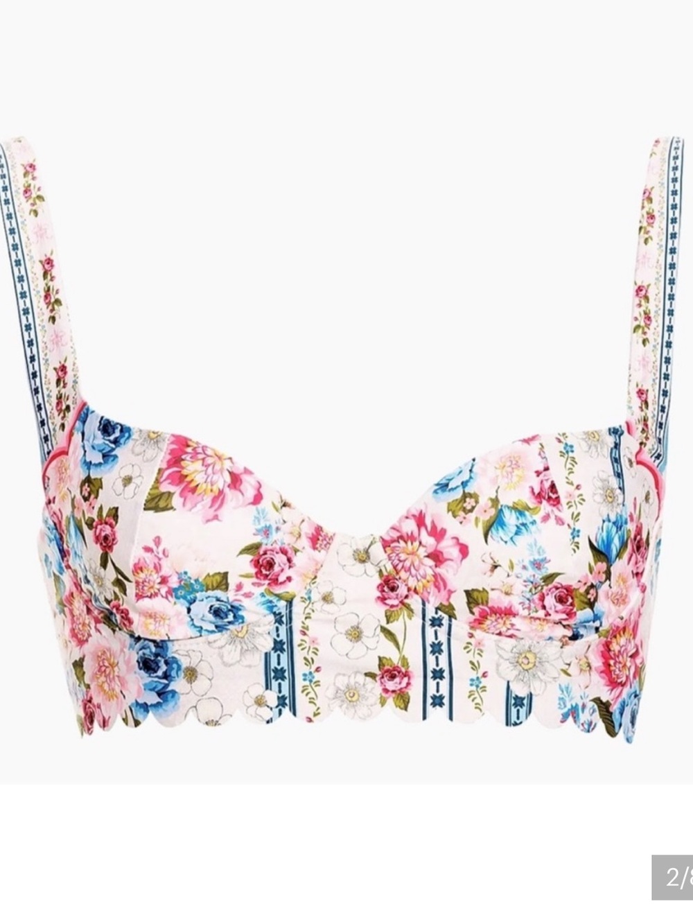 AGUA BENDITA meraki Scalloped Floral Bikini Top in Light Pink- Small